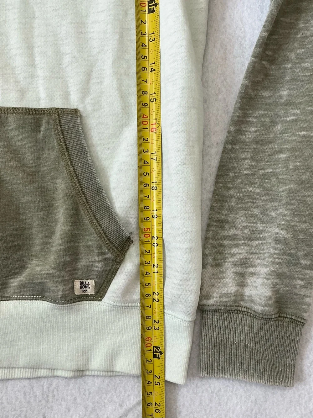 Billabong Hooded Pullover Hoodie Olive Ivory Colorblock Kangaroo Pocket M - Picture 8 of 9